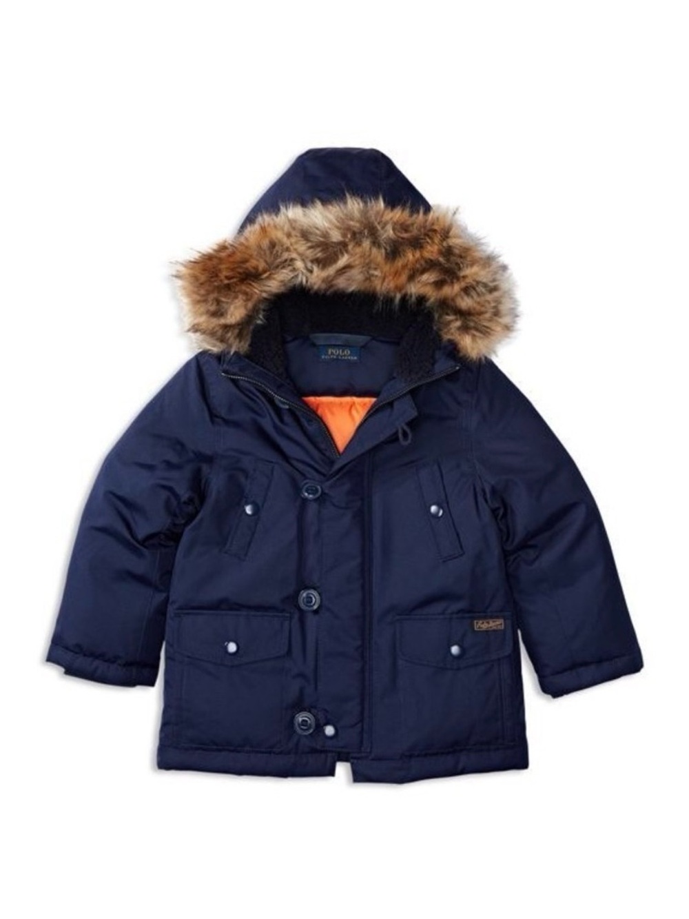 Polo Ralph Lauren Kids Down Filled Parka - Navy with Orange Lining